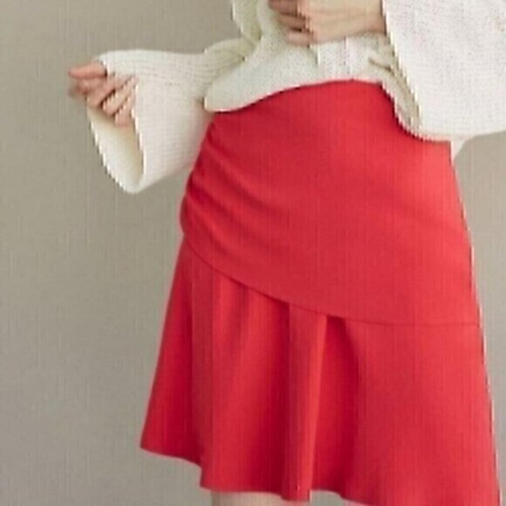 NWOT MASSIMO DUTTI Bright Red Ruched Tiered Ruffle A-Line Mini Short Skirt US 6